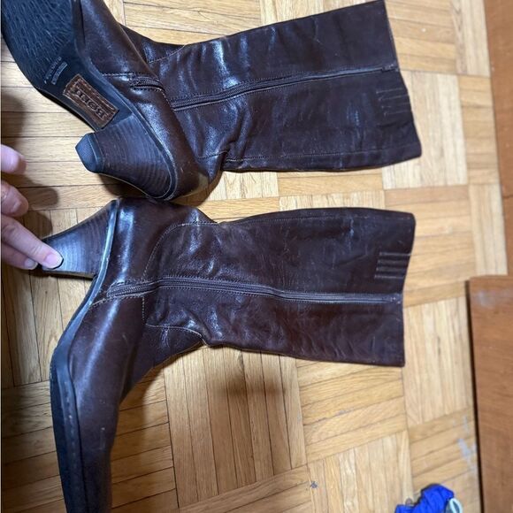 Born Brown Leather Heel High Boots Size Women's 10 - Picture 5 of 9